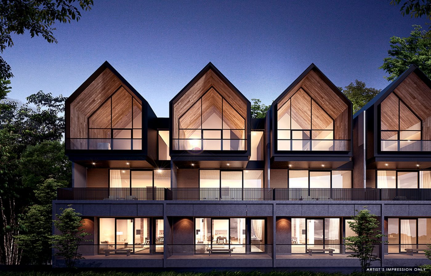 Empire Residence terrace homes at dusk