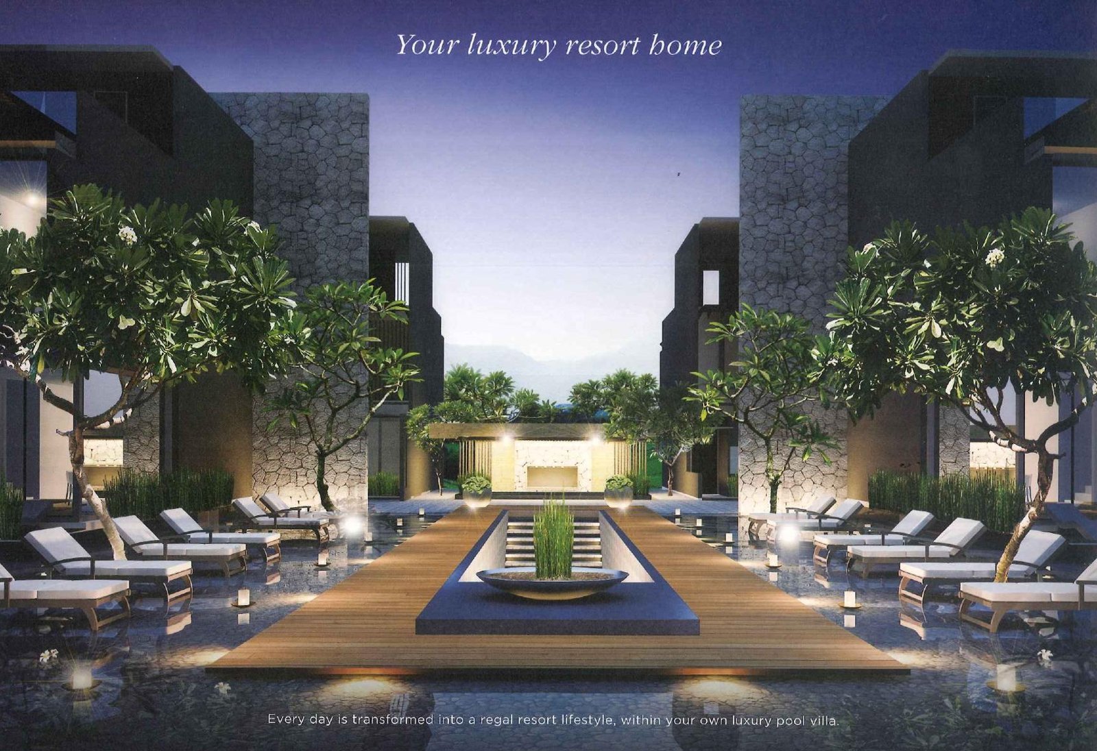 Empire Residence Pool Villa resort courtyard at dusk